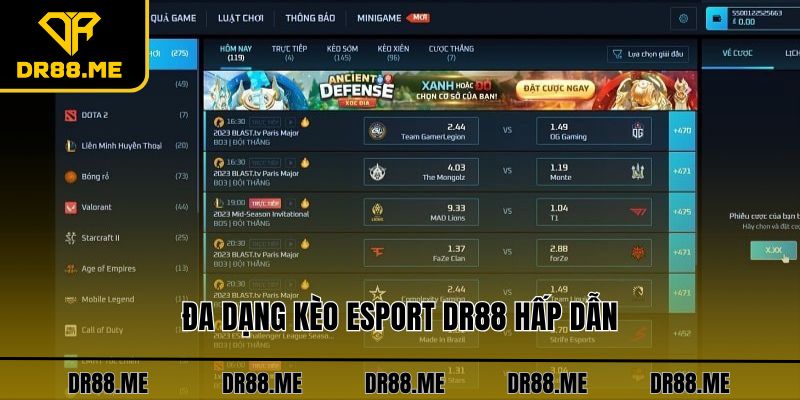 Esports DR88 Đa dạng kèo esport DR88 hấp dẫn